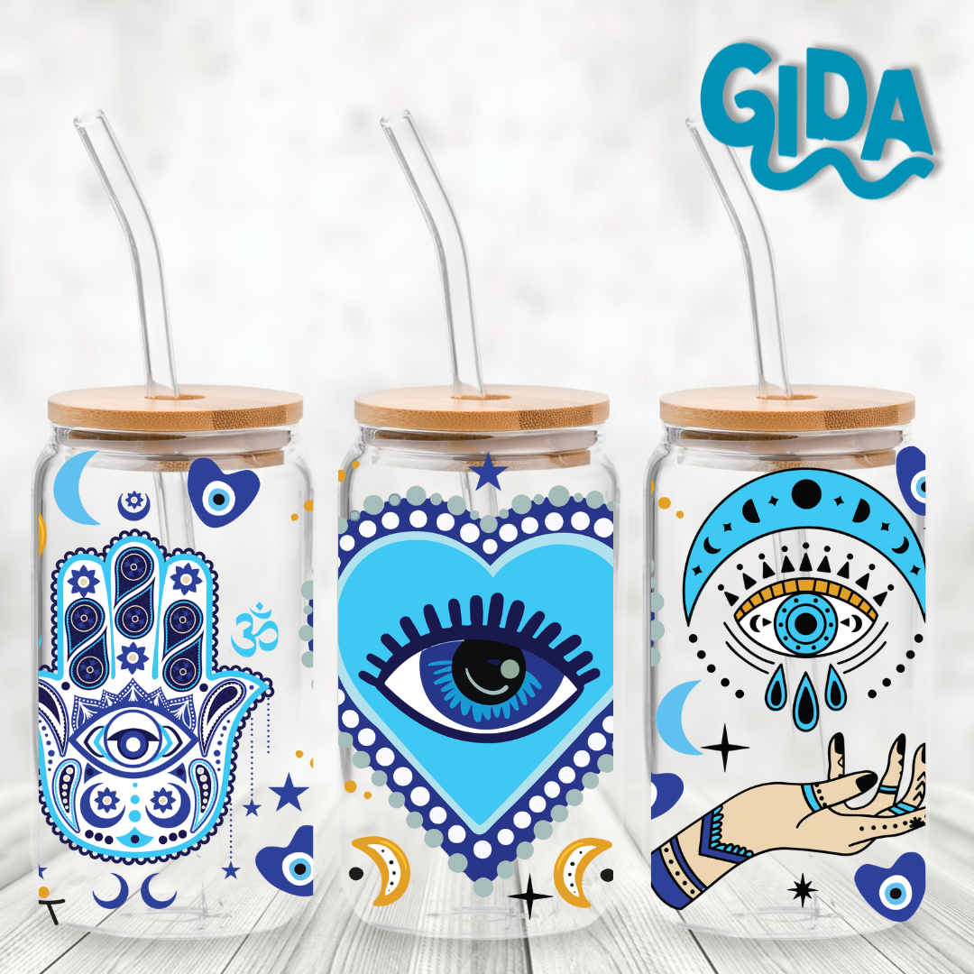 UV DTF - Turkish Big Blue Heart 16oz Libbey cup Wrap