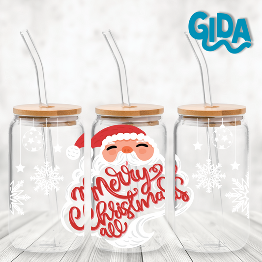 UV DTF - Santa SOLO Snowflakes 16oz Libbey cup Wrap