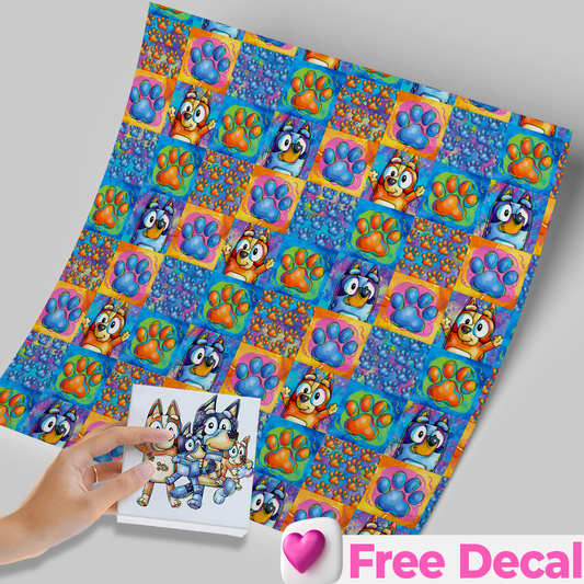 High-Quality Printed Adhesive Vinyl – Permanent Finish 12x12" Bluey paws / Free Uvdtd decal