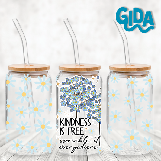 UV DTF - Daisies Kindness is Free 16oz Libbey cup Wrap