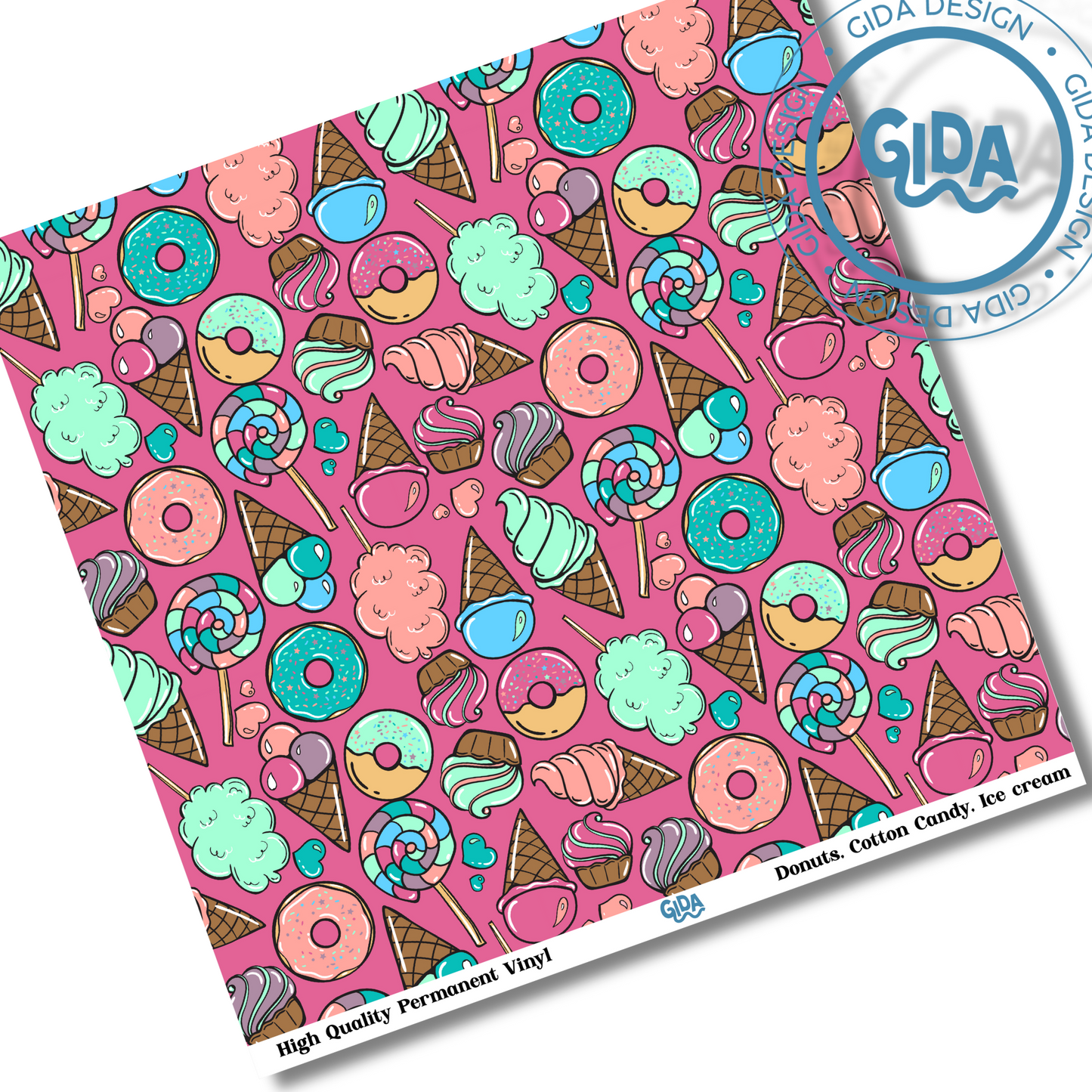 Donuts Cotton Candy Ice Cream Printed 12x12 " Vinyl
