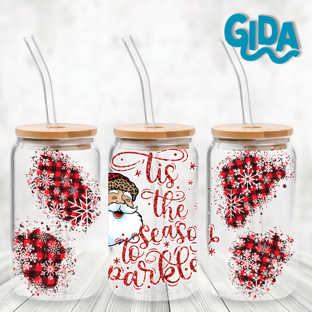 UV DTF - SANTA Tis the reason to sparkle 16oz Libbey cup Wrap