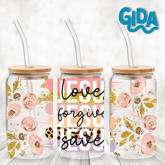 UV DTF - Jesus Love Forgive Saves 16oz Libbey cup Wrap