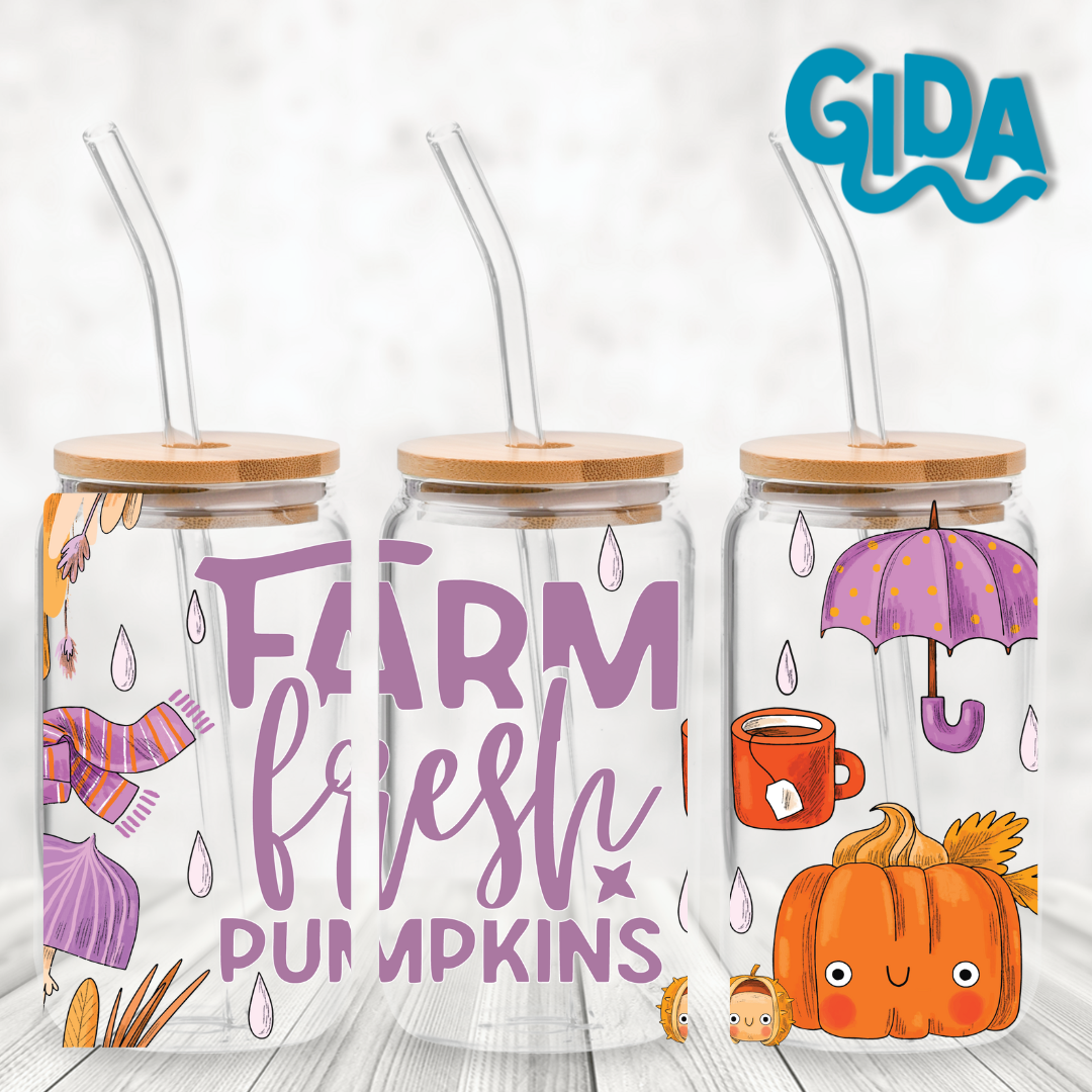UV DTF - Farm Fresh Pumpkins 16oz Libbey cup Wrap