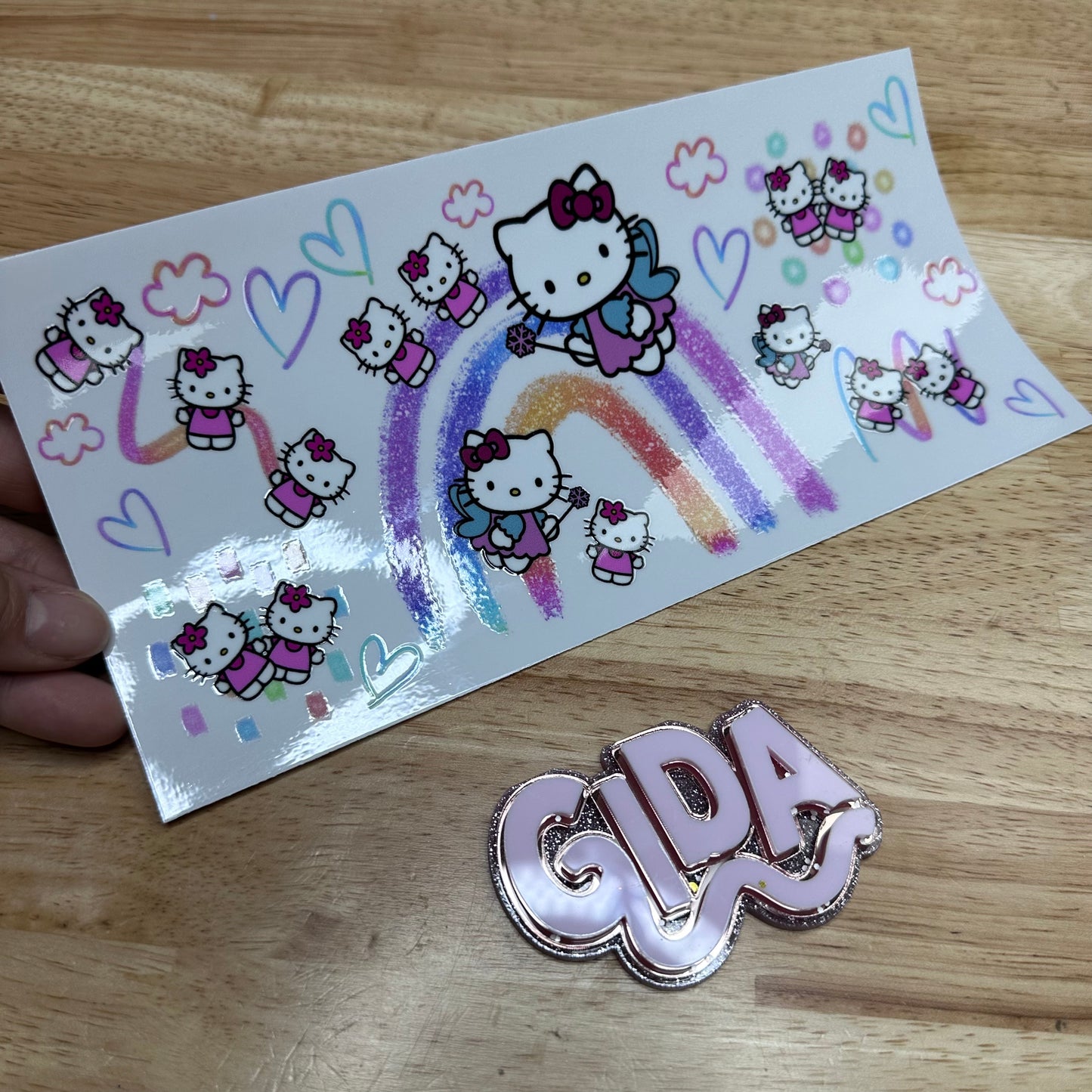 UV DTF - Rainbow Kitty Libbey cup Wrap