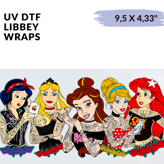 UV DTF Stickers Wrap - Princess Rock and Roll Libbey cup Wrap - tattoo