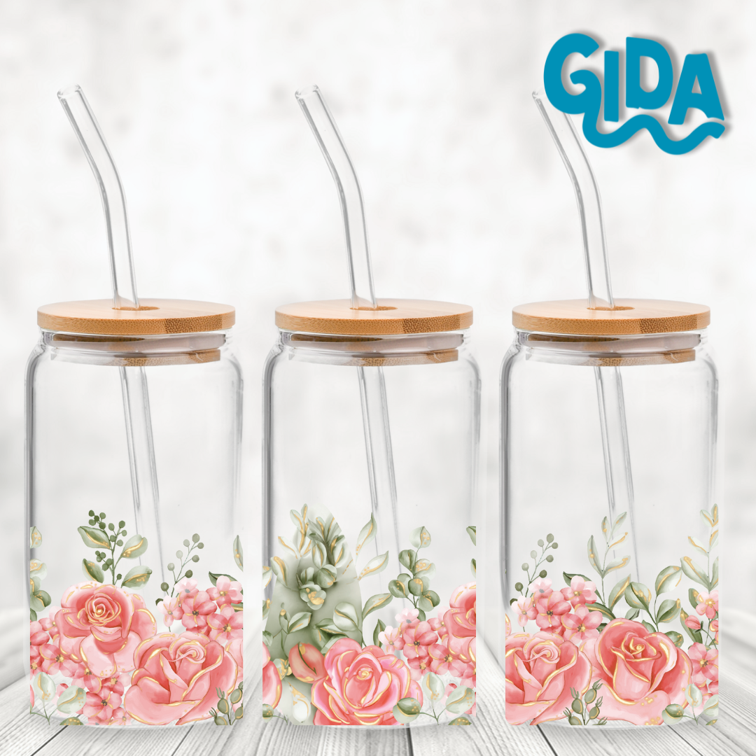 UV DTF - Just Pink Roses 16oz Libbey cup Wrap