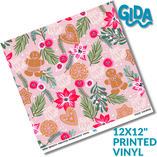 Pink Feliz Navidad 12x12" Printed Permanent Vinyl