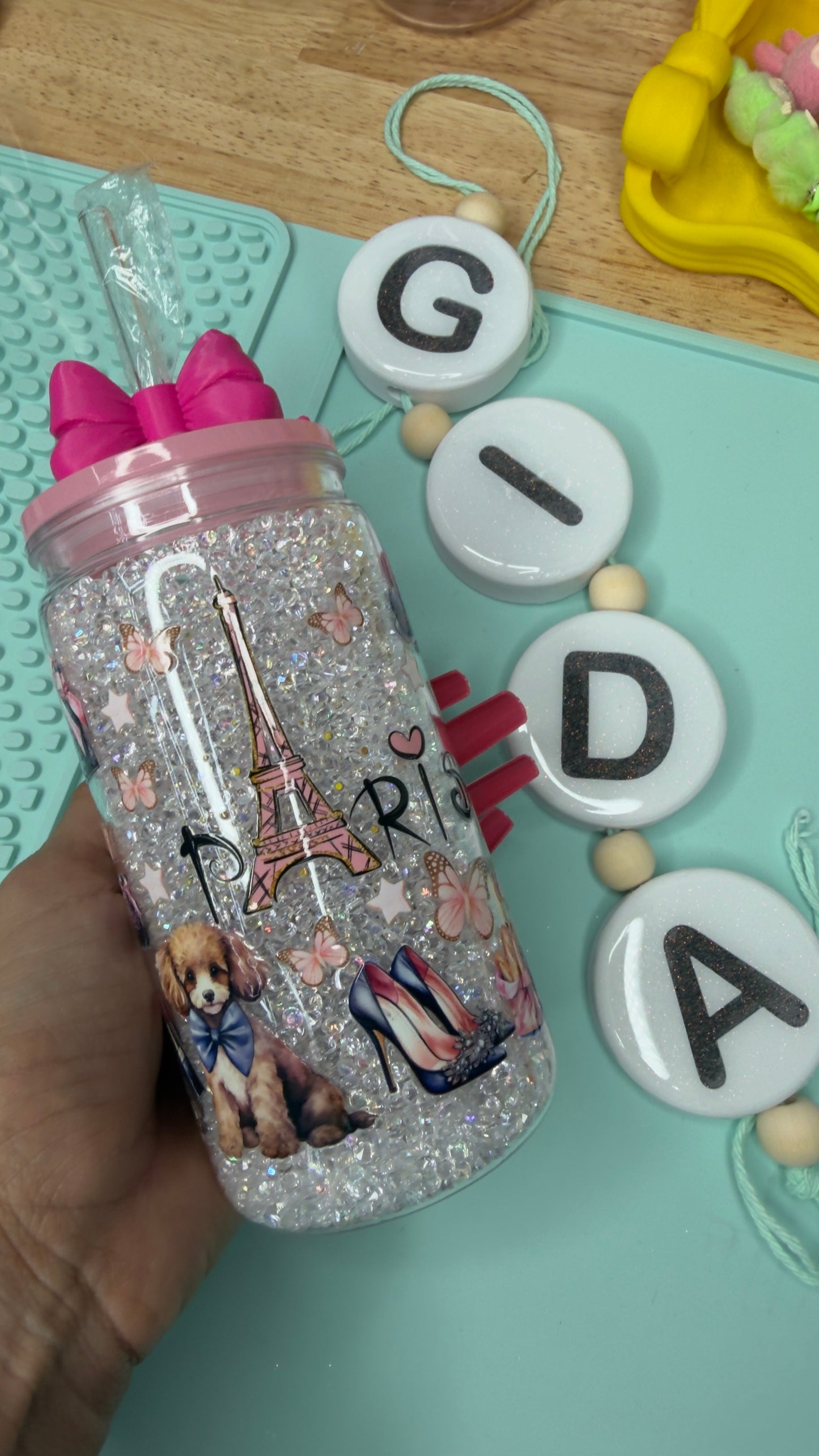 Paris Rhinestones Libbey Acrylic Cup 16 oz – Bling Iced Coffee Glass, Handmade Decorated Tumbler, Ready to Ship