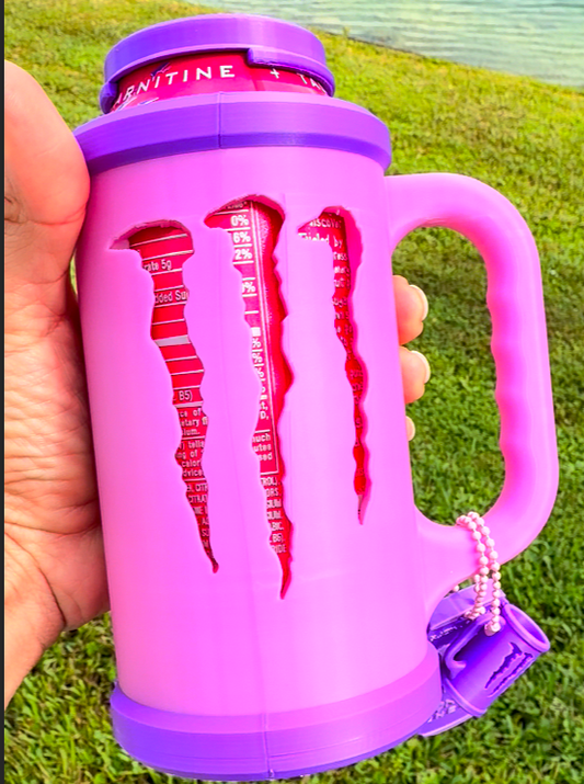 Changing color 3D Printed Can cooler set: lid, keychain and opener MONSTER SIZE 16 OZ