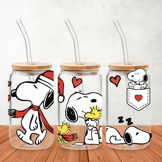 cup wrap Stickers UV DTF - Snoppy Glass Can Wrap LIBBEY 16 oz snoopy