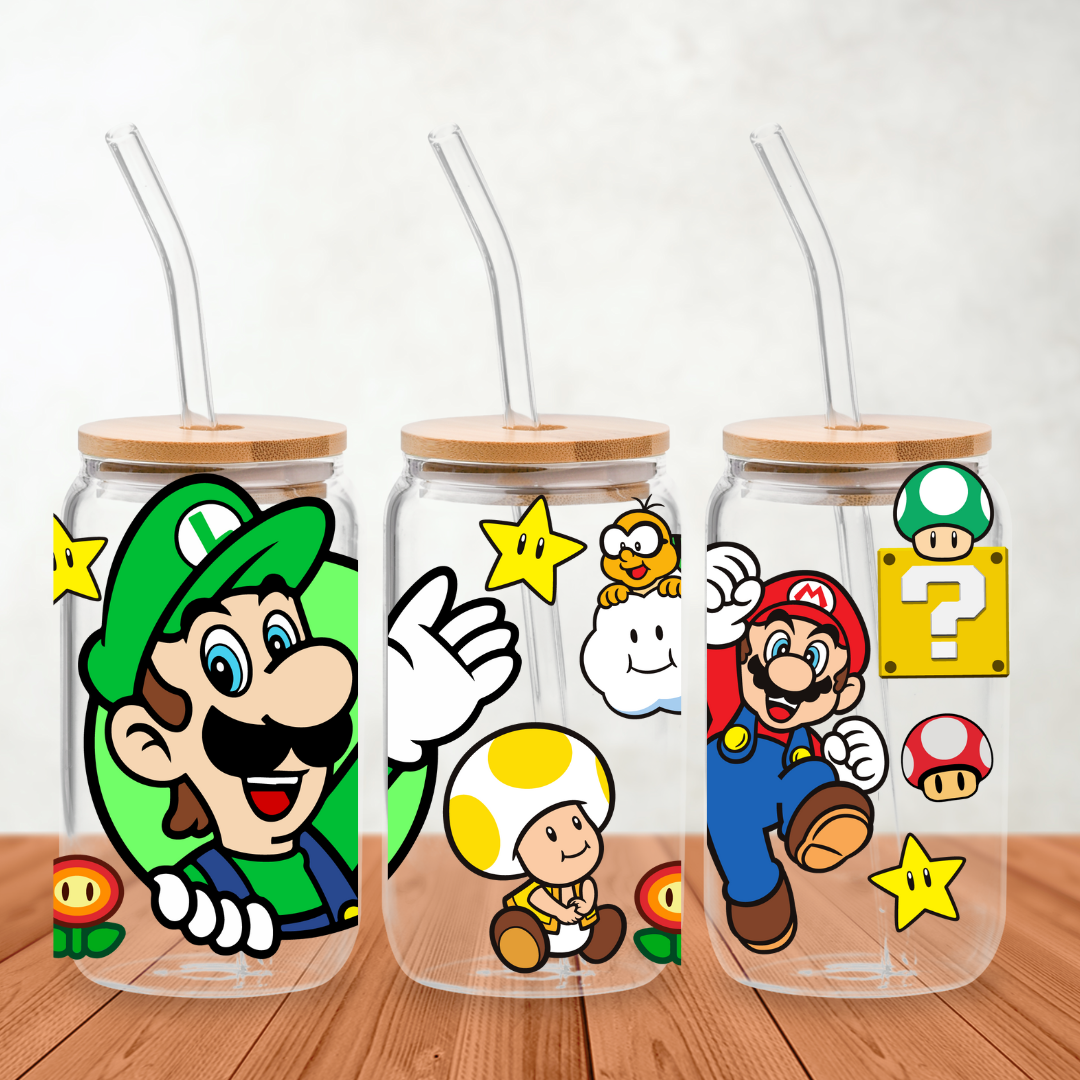 UV DTF - Luigi Mario Glass Can Wrap 12 oz