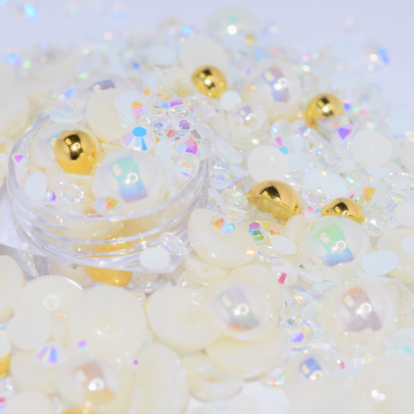 Gold and White Flat Back Pearl Mix - 1.2 oz