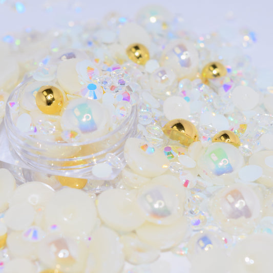 Gold and White Flat Back Pearl Mix - 1.2 oz