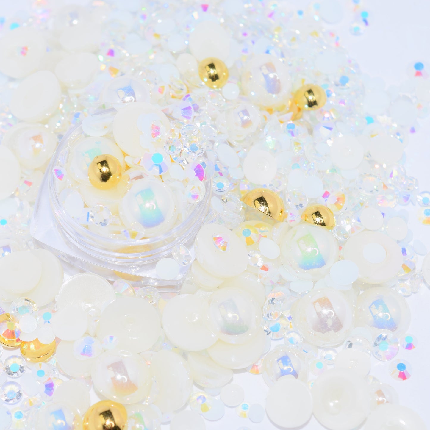 Gold and White Flat Back Pearl Mix - 1.2 oz