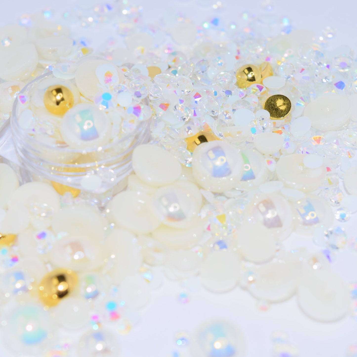 Gold and White Flat Back Pearl Mix - 1.2 oz