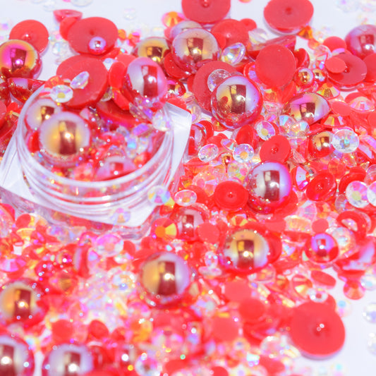 Crazy Red Flat Back Pearl Mix - 1.2 oz