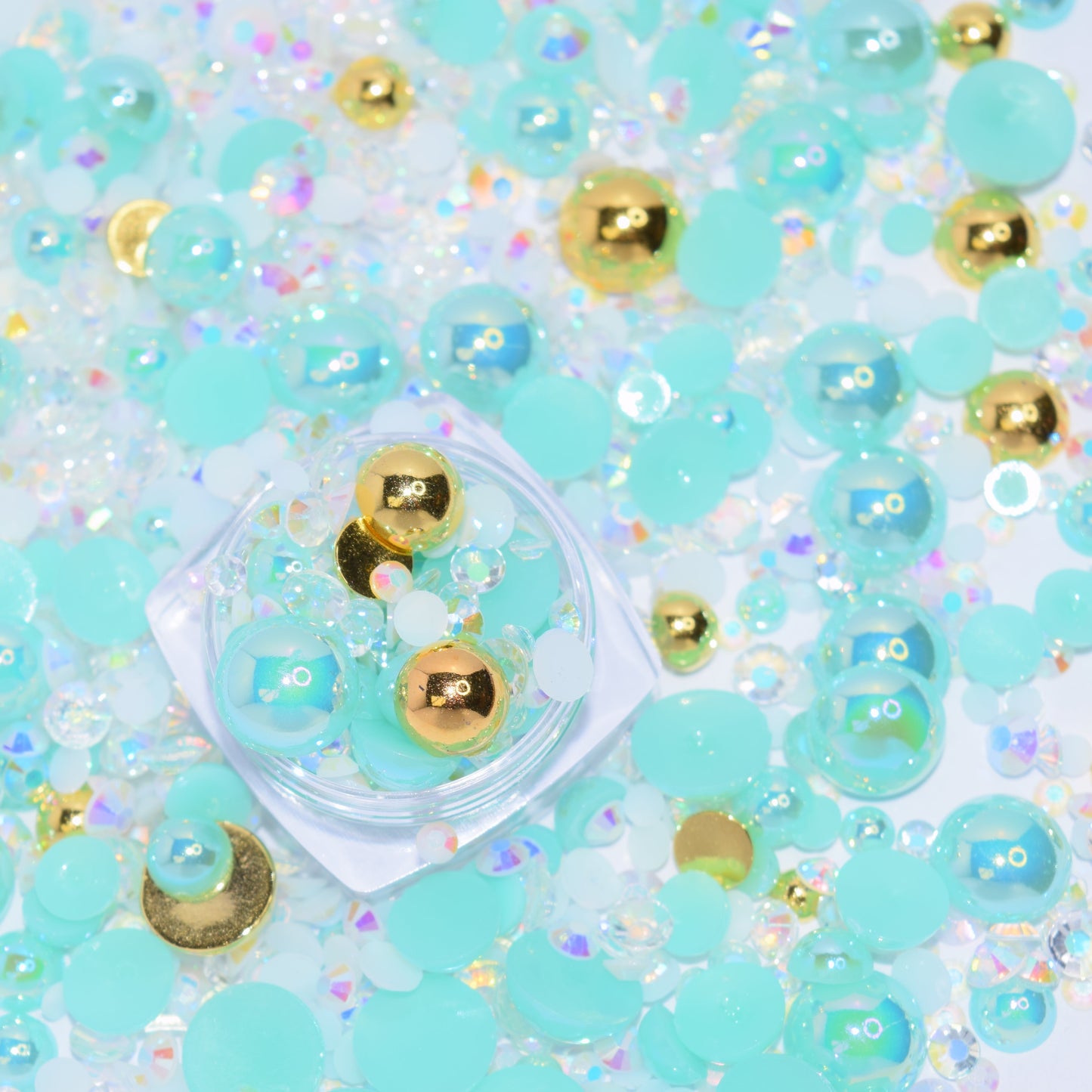 Tiffany Mint Flat Back Pearl Mix - 1.2 oz