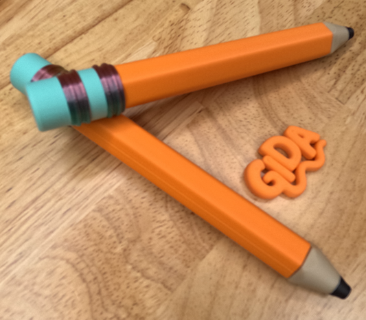 ✏️ 3D Printed Jumbo Pencil Pen | Refillable Ink | Orange and Metallic Gift Ballpoint Pen