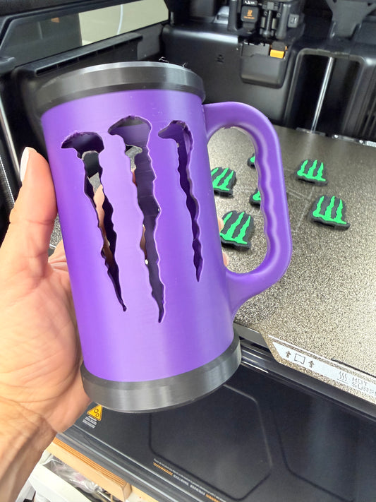 BLACK AND PURPLE 3D Printed customized Can cooler set: lid, keychain and opener SIZE 16 OZ