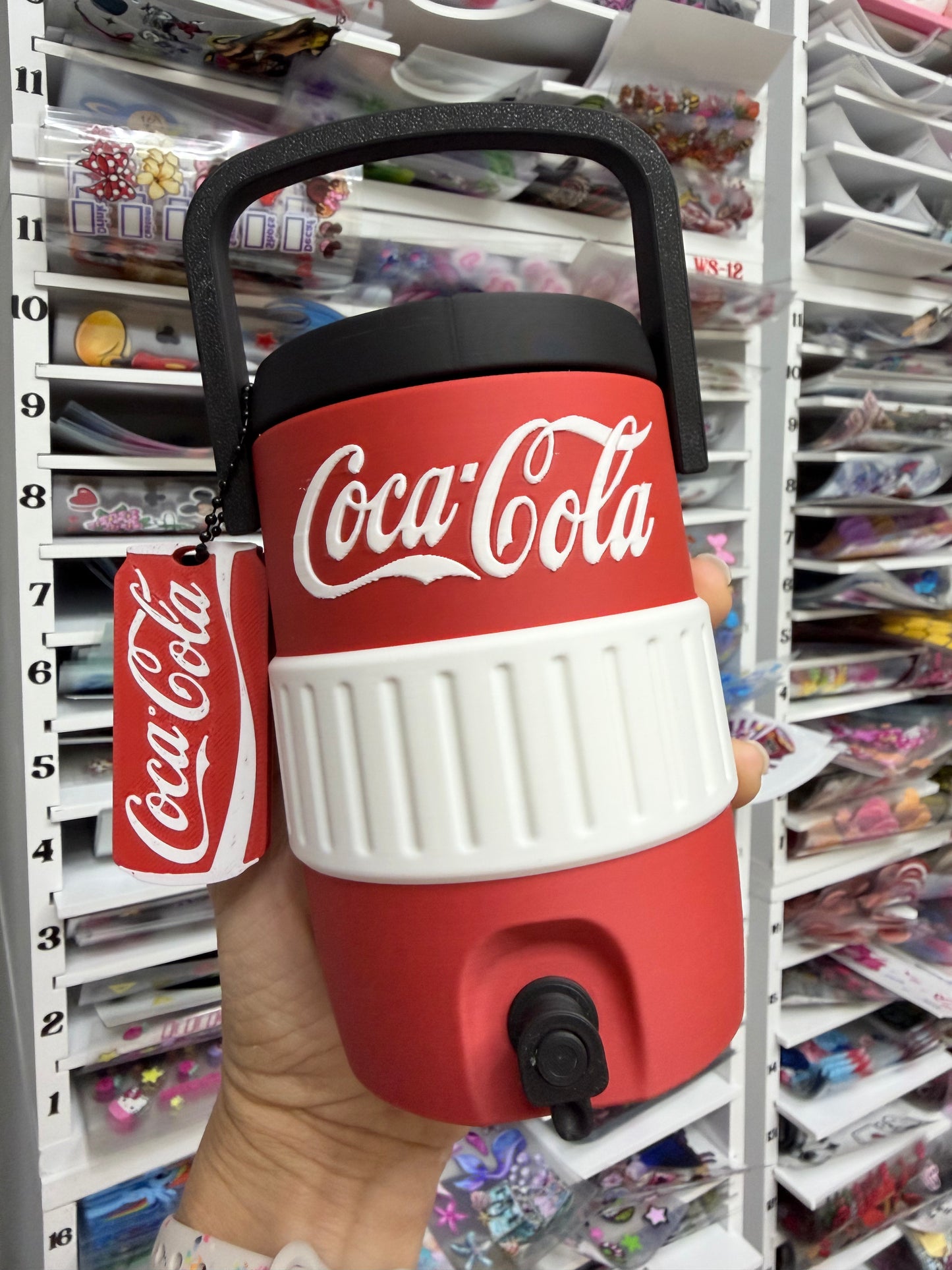 3D Printed set Barrel Can cooler, opener, lid and keychain for regular sodas 12 oz
