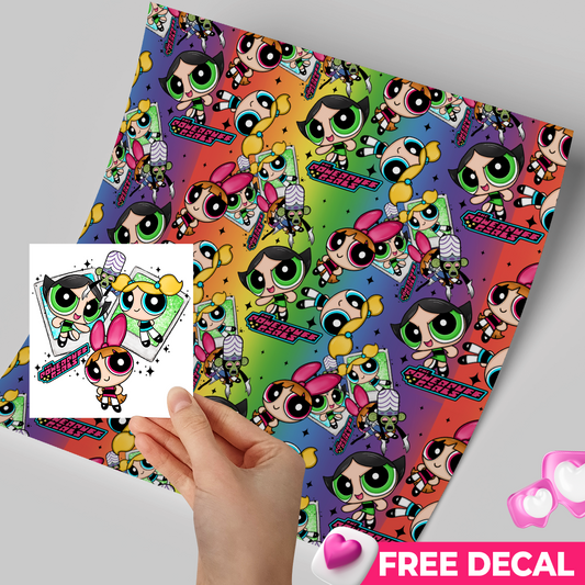 High-Quality Printed Adhesive Vinyl – Permanent Finish 12x12" Power puff girls / Free Uvdtd decal