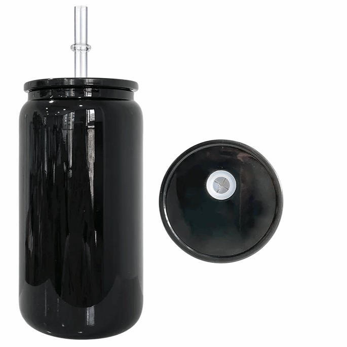 16 Oz  Black Glass Can