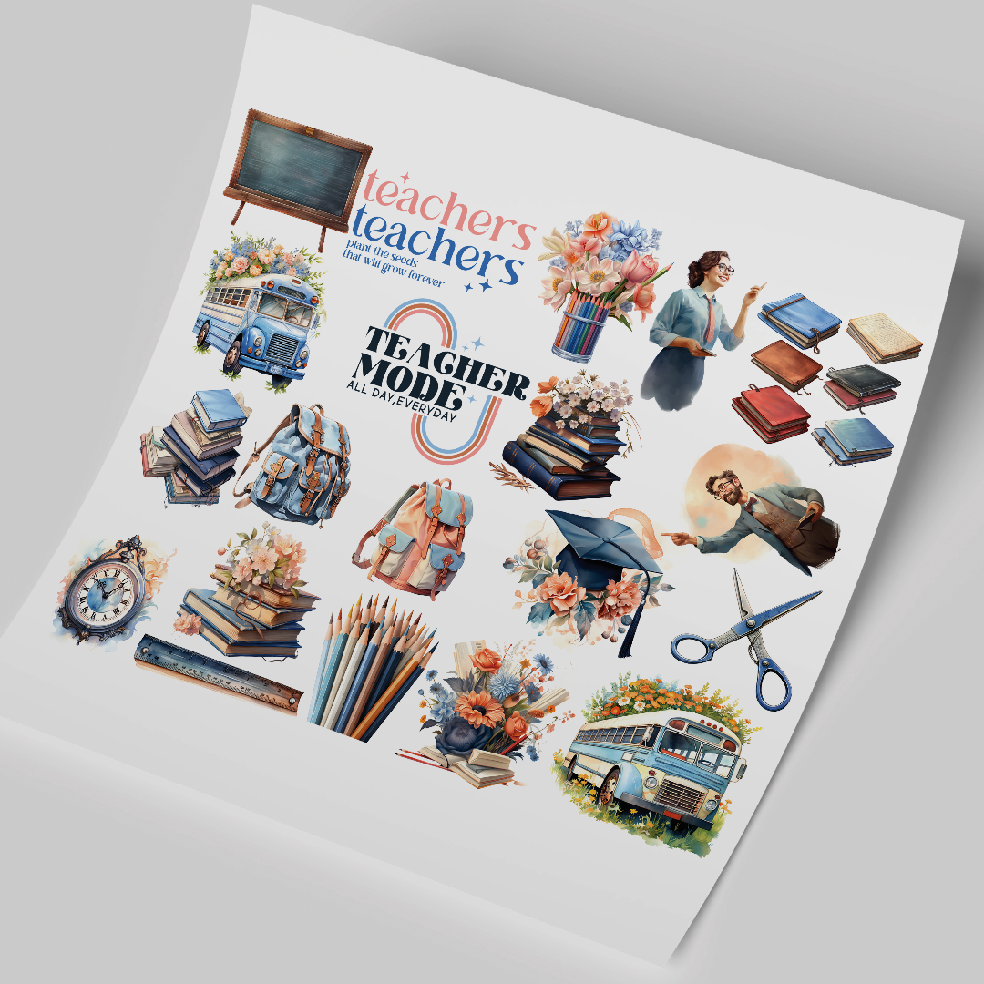 UV DTF Sheet - BLUE Teachers 12x10 inches