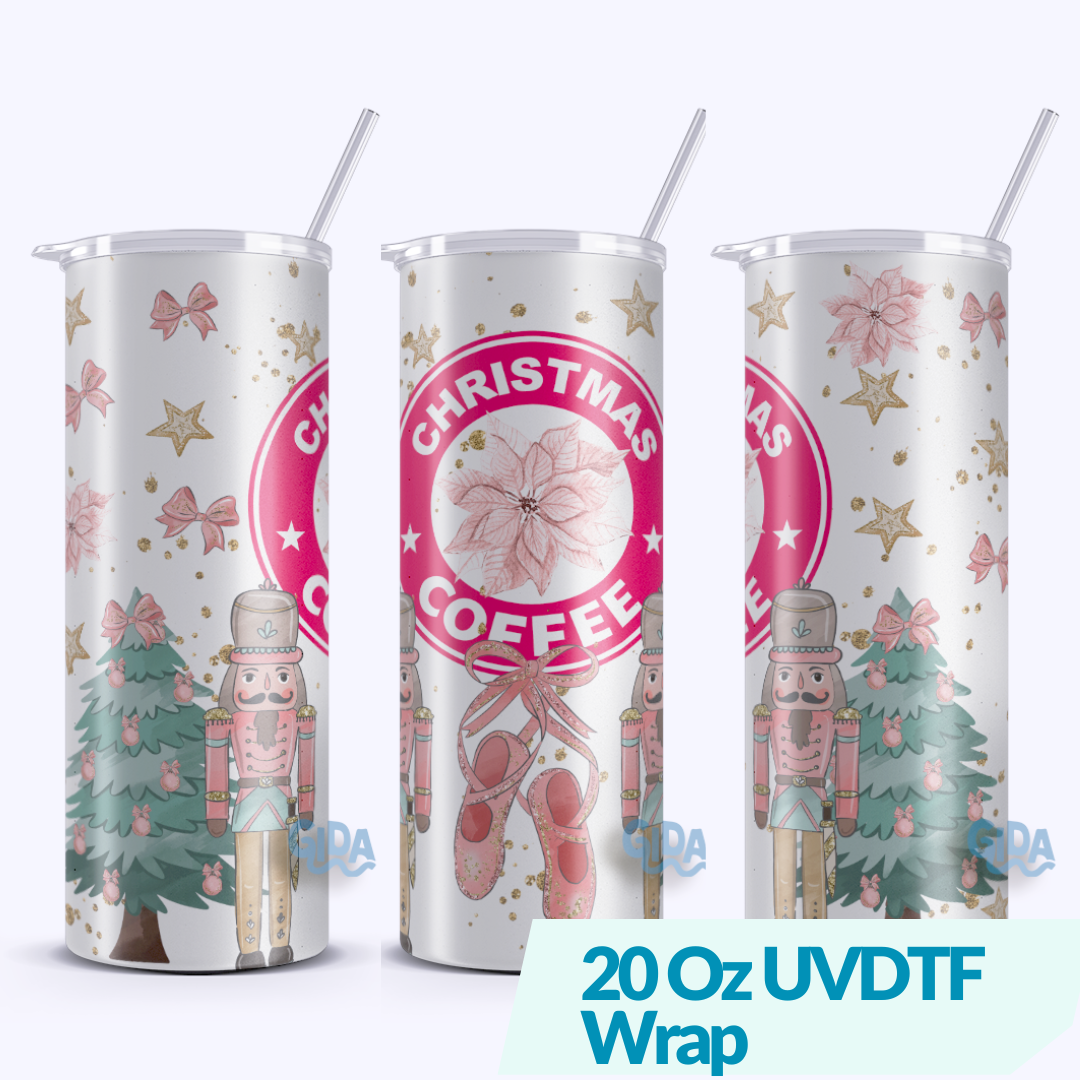 UV DTF - 20oz Tumbler Wrap PINK Nutcracker christmas