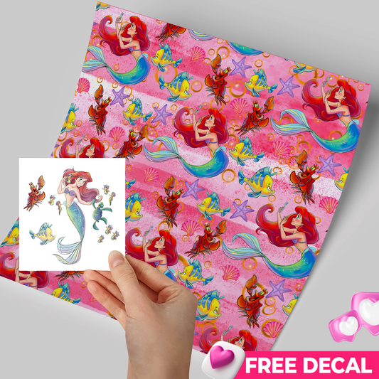 High-Quality Printed Adhesive Vinyl – Permanent Finish 12x12" Ariel Pinky sea / Free Uvdtd decal