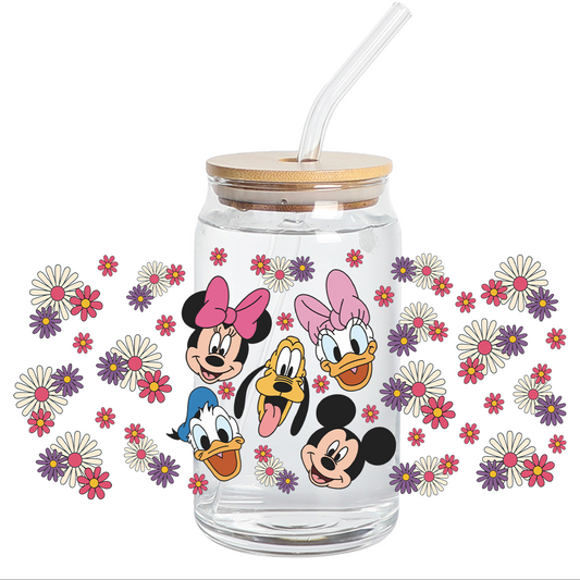 UV DTF Sticker Wraps - Flowers Friends faces Libbey cup Wrap