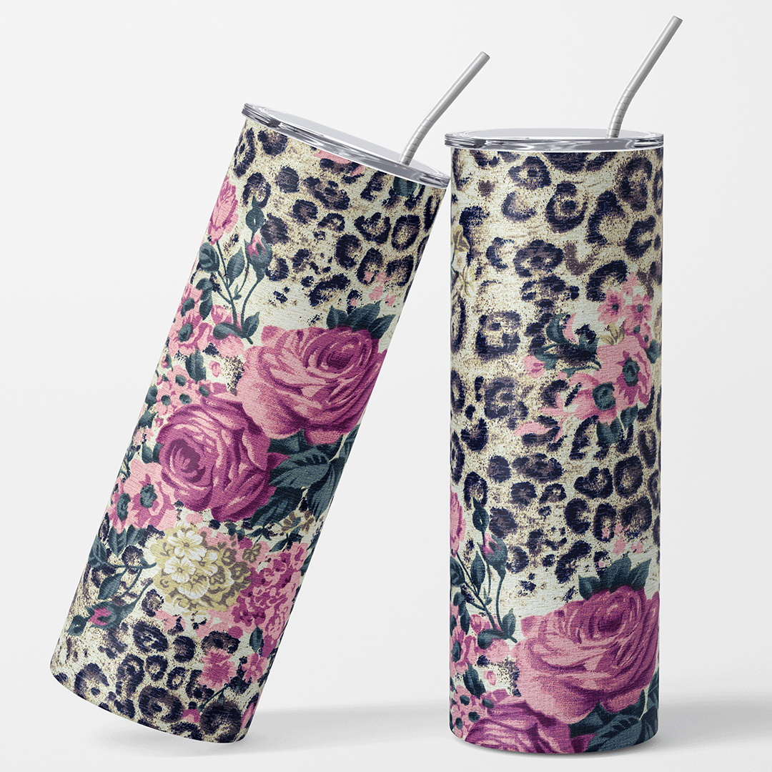 Pink Flowers Animal Print background 12x12 " Printed Permanent Vinyl