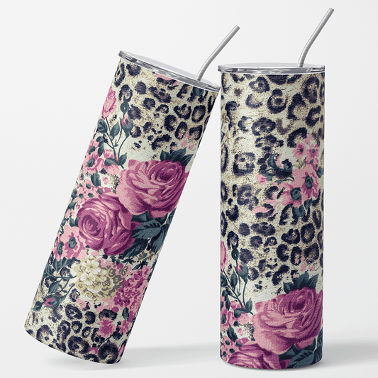 Pink Flowers Animal Print background 12x12 " Printed Permanent Vinyl