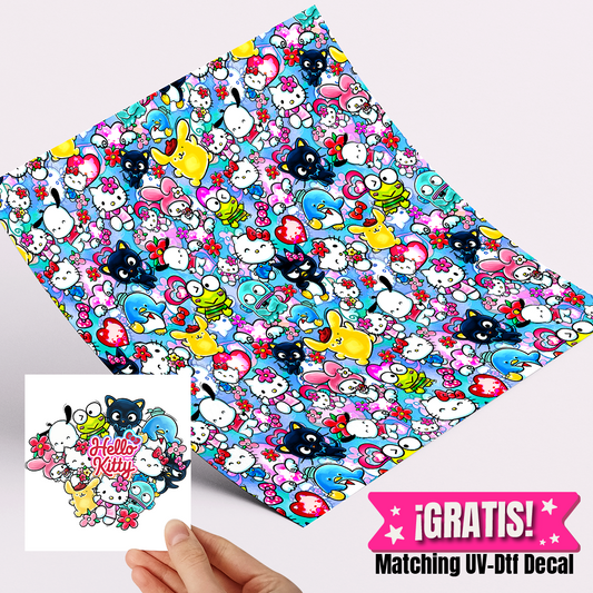 High Quality Printed Adhesive Vinyl – Permanent Finish 12x12" Kitty Pattern friends patterned / Free Uvdtd decal