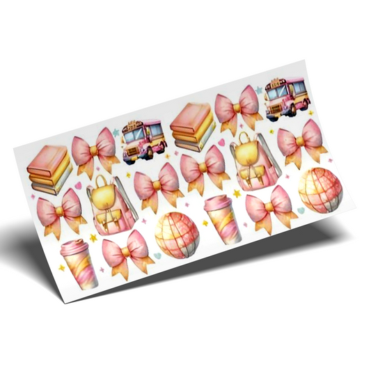 Cup Wrap Stickers UV DTF - Pink watercolor teacher icons