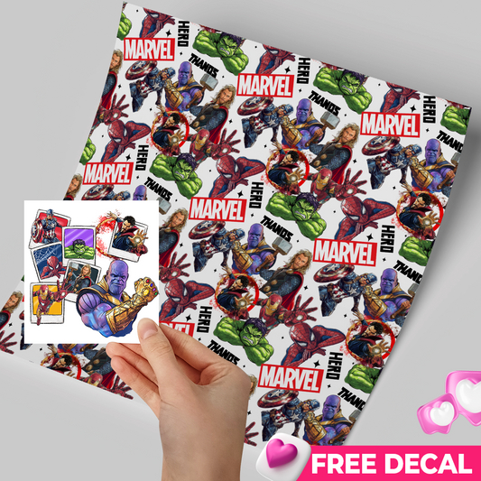 High-Quality Printed Adhesive Vinyl – Permanent Finish 12x12" Super Heroes / Free Uvdtd decal