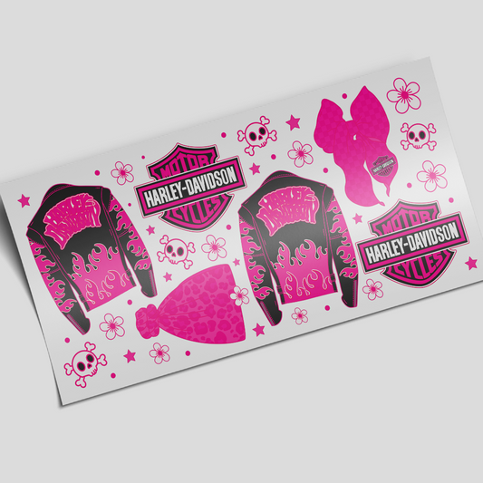 UV DTF Cup Wrap - Harley Davidson hot pink style