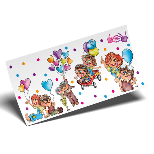 Cup Wrap Stickers UV DTF Wrap - Watercolor Up Hand painted Heart Balloons