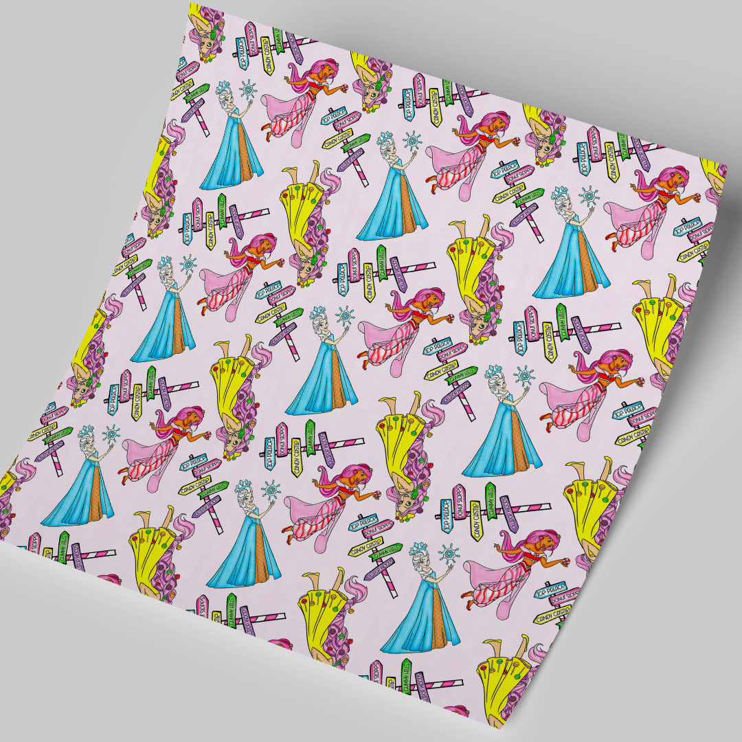 Printed Vinyl Sheet 12x12 " Permanent Vinyl - Candy Land Pink Princess
