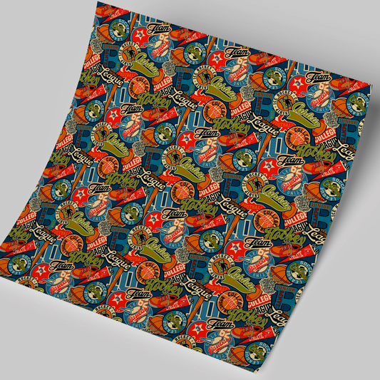 Printed Vinyl Sheet 12x12 " Permanent Vinyl - Baseball Icons Patch