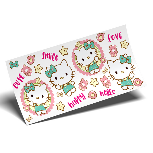 Cup Wrap Sticker UV DTF - Kitty and Little Bears Happy Love