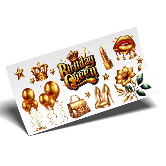 Cup Wrap Sticker UV DTF - Golden Birthday Queen