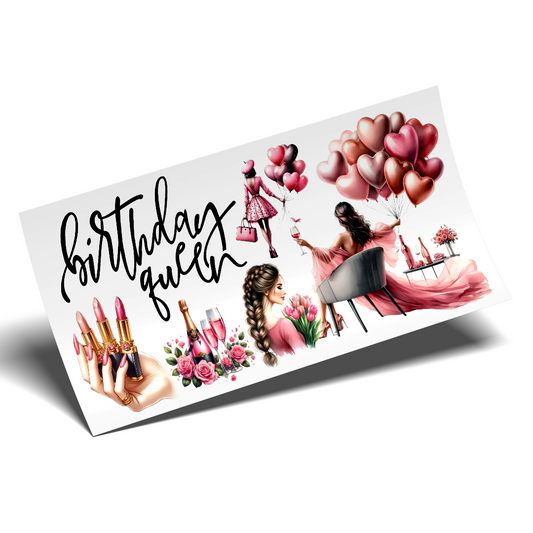 Cup Wrap Sticker UV DTF - Birthday Queen Nails lettering