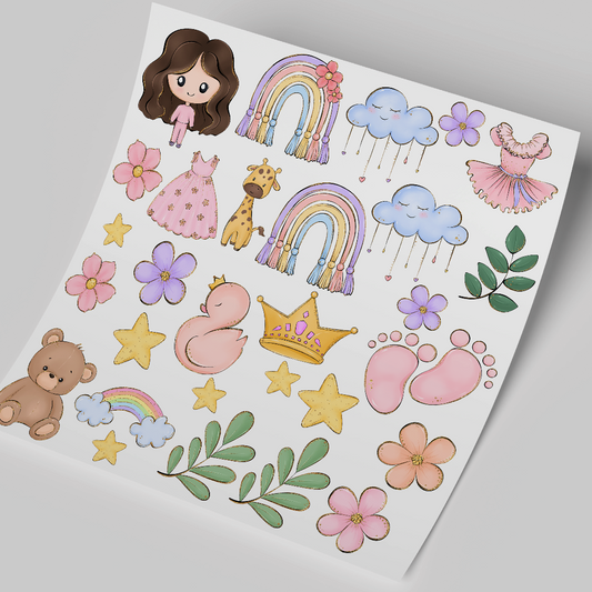UV DTF Sheet - Baby Girl with Rainbows 10x10 inches