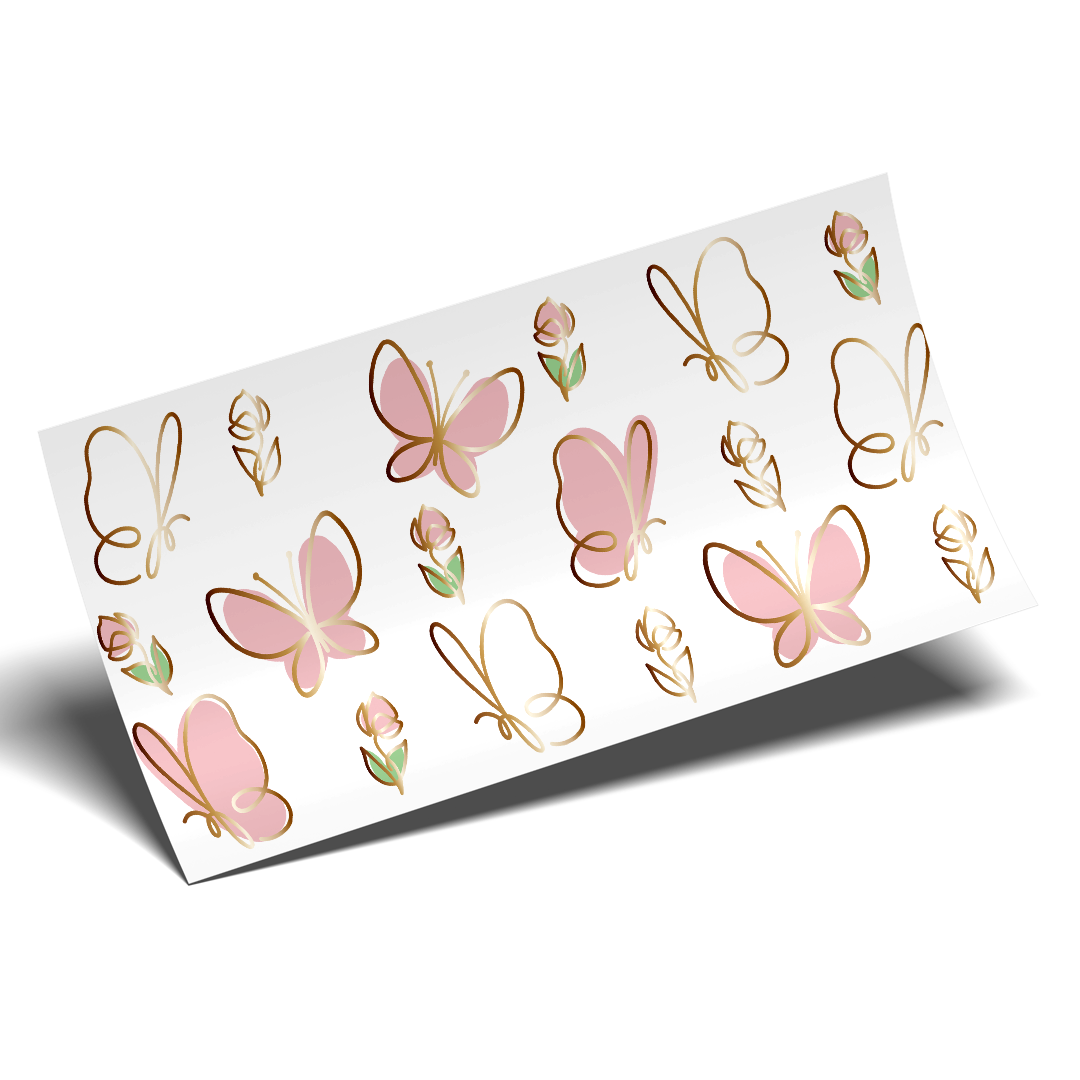 Cup Wrap Sticker - UV DTF Golden Butterflies