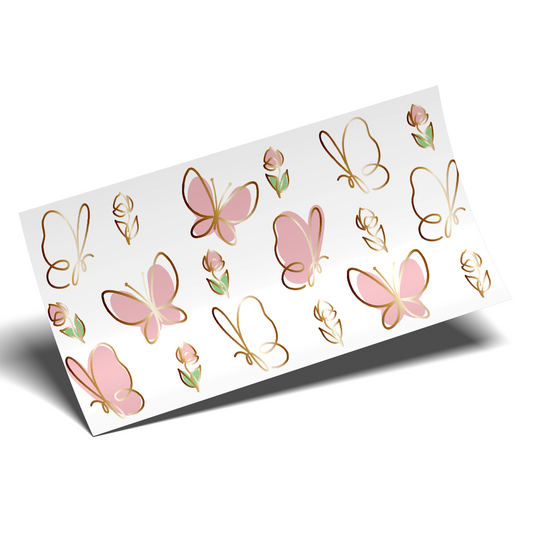 Cup Wrap Sticker - UV DTF Golden Butterflies