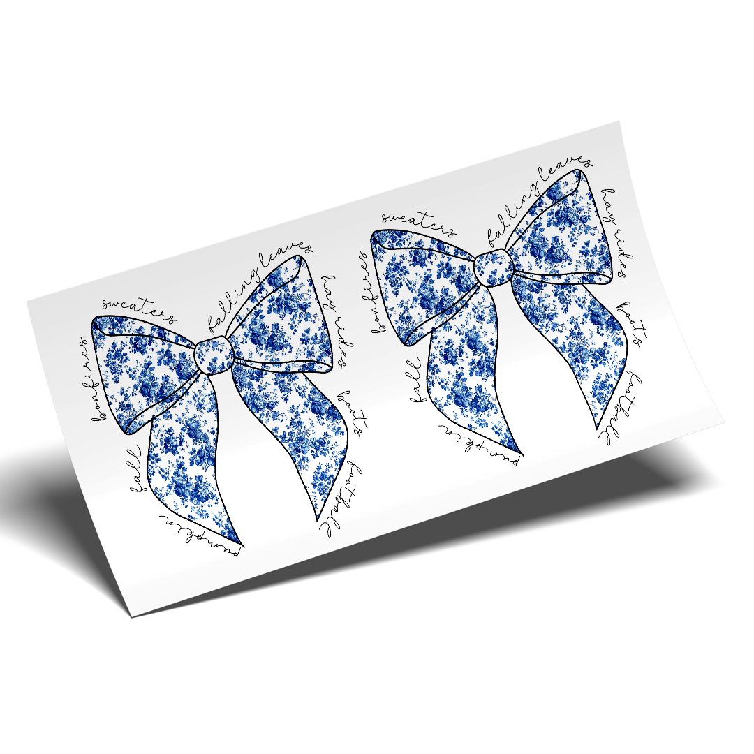 UV DTF Stickers Wrap - Blue Bows Vintage cute girls