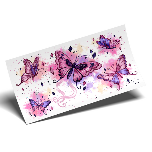 Cup Wrap Stickers UV DTF - Purple watercolor background butterflies