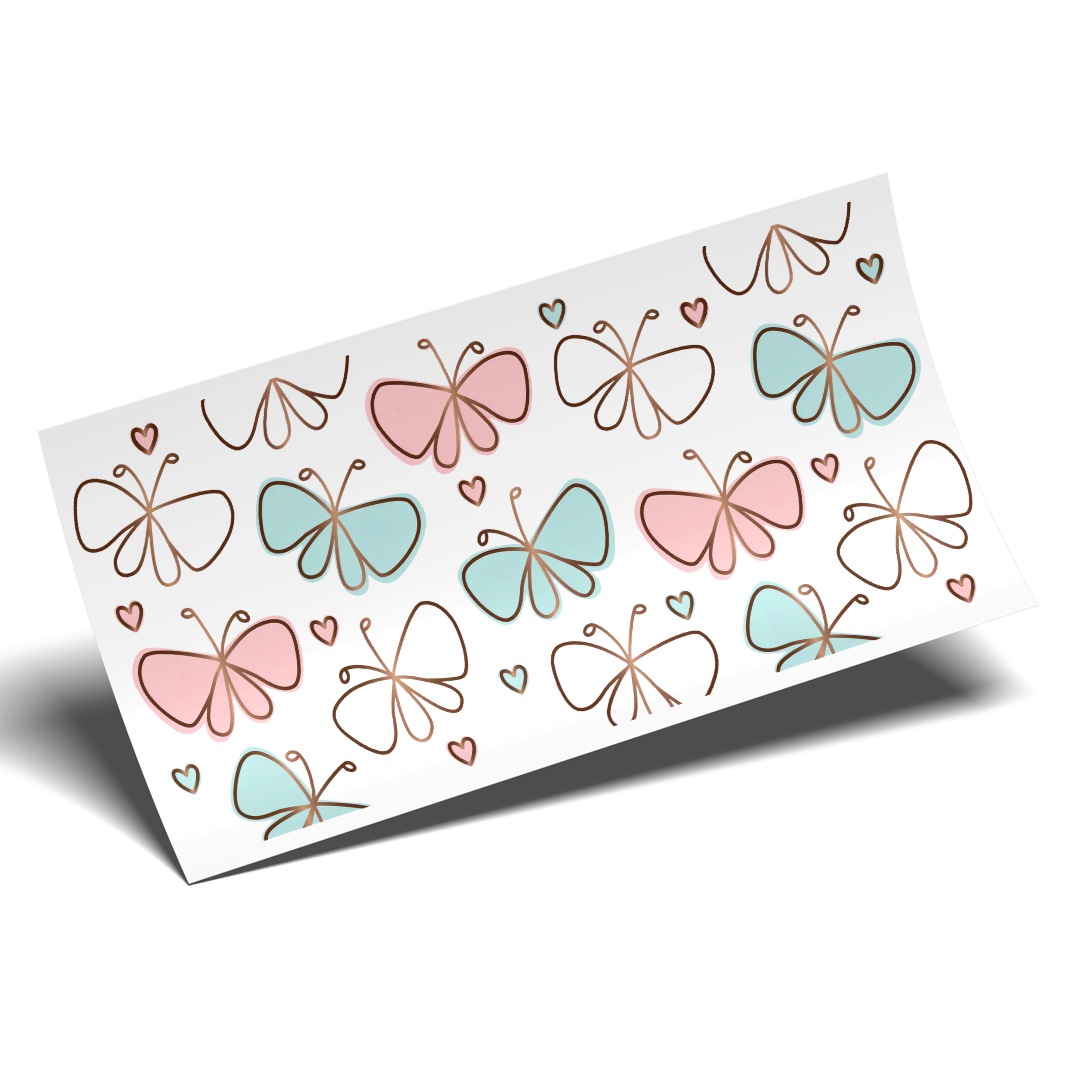 UV DTF WRAP - Mint and Pink Butterflies