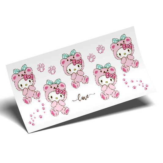Cup Wrap Sticker UV DTF - kitty on pinky bear Pajama